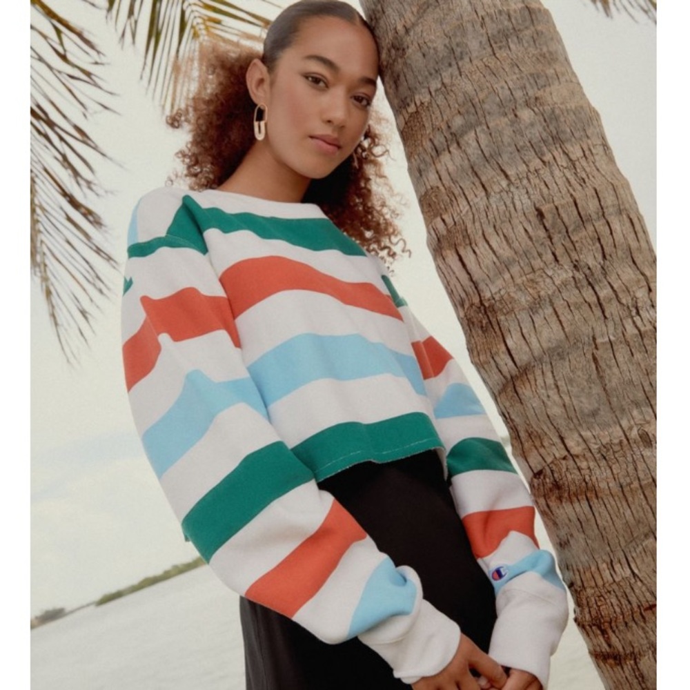 Cropped stripped champion crew neck